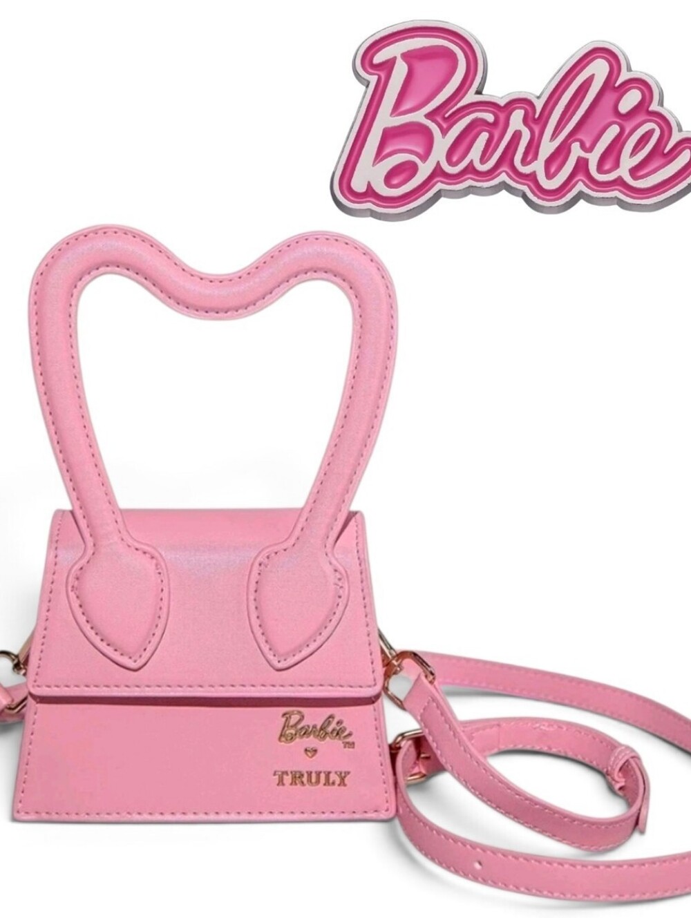 Barbie Limited Edition Pink Truly Mini Purse w/ Heart Handle & Gold Logo NEW!